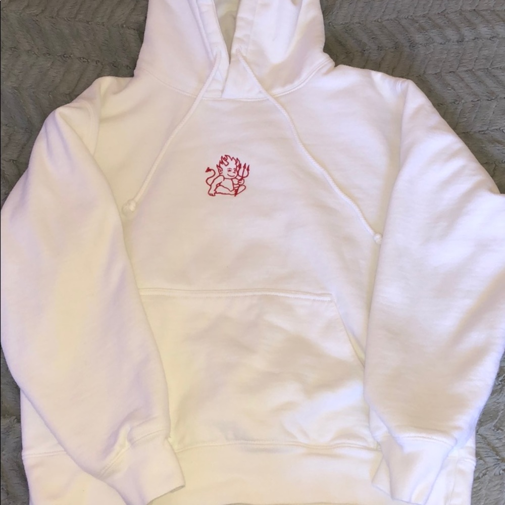 brandy melville white hoodie with small red devil